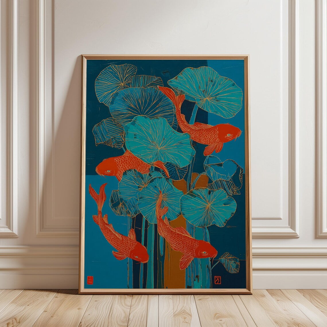 Orange Koi Fish Stylized Botanical Illustration Nature Wall Art Print ...