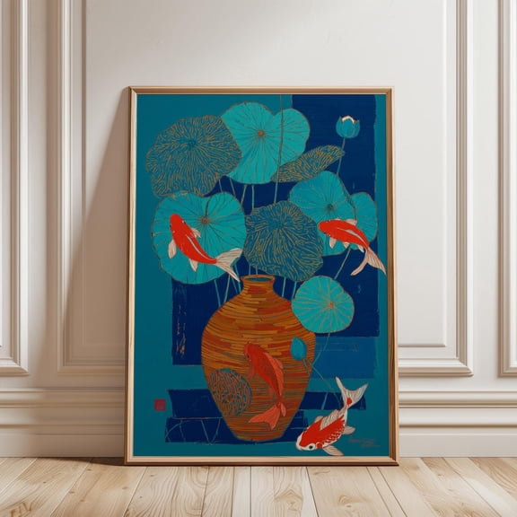 Orange Koi Fish Stylized Botanical Illustration Nature Wall Art Print Unframed Paper Print
