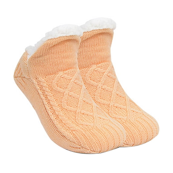 Orange L Cozy Fleece Lined Socks With Grippers For Indoor And Outdoor Wear With Warmth