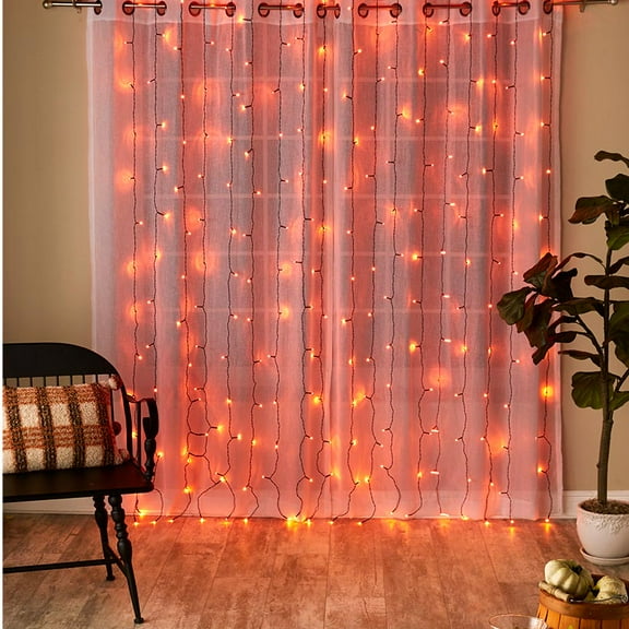 Orange LED Icicle Curtain Lights for Outdoor Decorating - 10 Feet