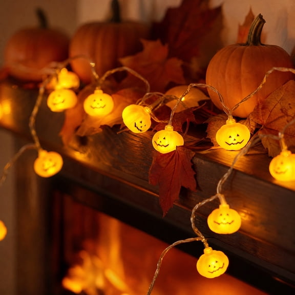 Orange LED Pumpkin Halloween String Lights, 118 Inch Waterproof Carved Jack O Lantern Fairy Light for Indoor Outdoor Mantel Party Decor
