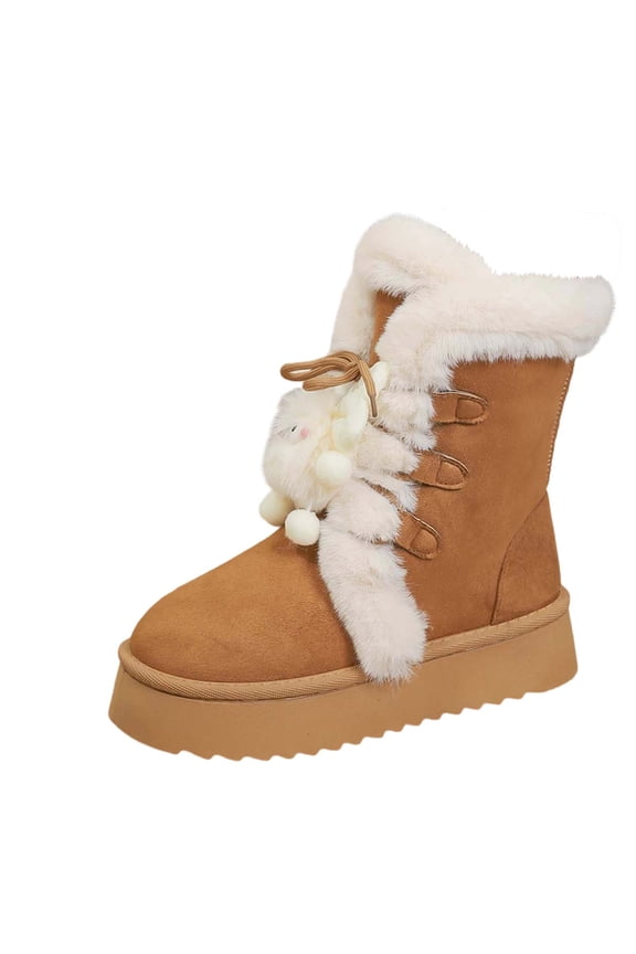 Orange Ladies Everyday Snow Boots With Thick Sole For Autumn And Winter Season Comfortable And Stylish With Durable Flock
