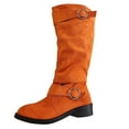 thumbnail image 1 of Orange Ladies Stacking Design Boots With Suede And Belt Buckle For Elevation Ideal For Cold Weather, 1 of 6