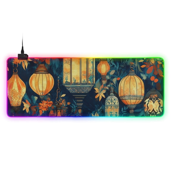 Orange Lanterns RGB Gaming Mouse Pad Large Keyboard Mat Rubber Base 13 Light Modes