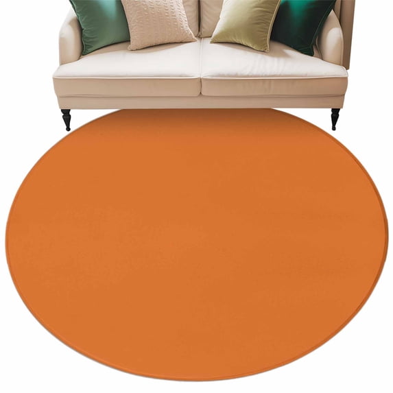 Orange Large Area Rugs for Bedroom Living Room, Soft Non Slip Carpet Bedside Rug, Pure Orange Round Floor Cover Kitchen Accent Rug 8' for Dining Room/Office