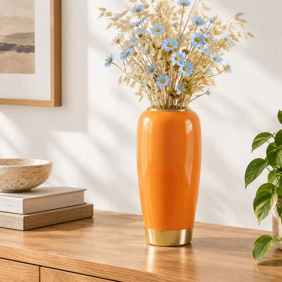 Orange Large Modern Ceramic Table Vase 14.06 x 7.56 x 6.93 Inches