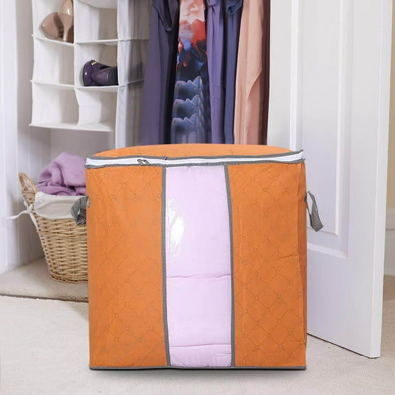Orange Large Storage Bins With Lids Clearance! Heavy Duty Storage With Handles, Storage Containers, Extra Large Storage Bags For Clothes Tote Bag, Double Zipper For Space Saving Travel