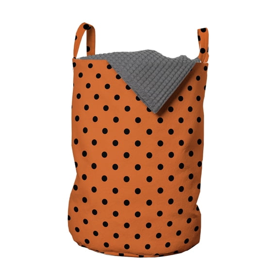 Orange Laundry Bag, Vintage Retro Design Little Black Polka Dots with Orange Backdrop Classical Tile, Basket with Handles Drawstring Closure for Laundromats, 13" x 19", Orange Black, by Ambesonne