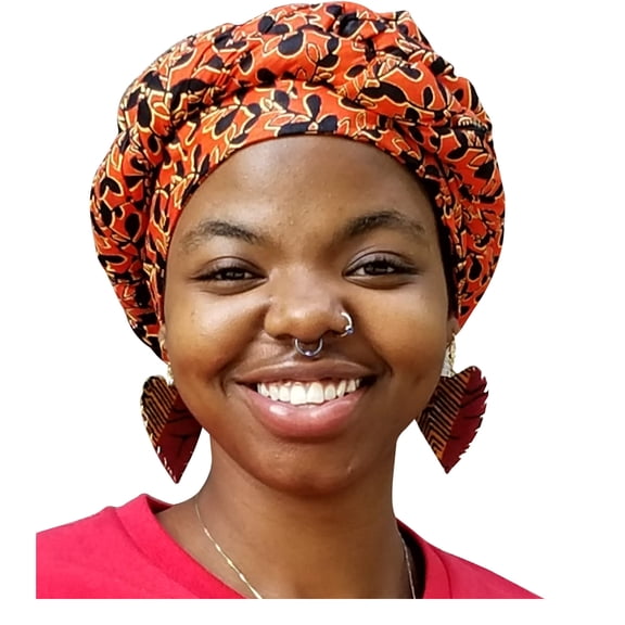 Orange Leaf African Print Ankara Modu Hat Pre-tied Head Wrap