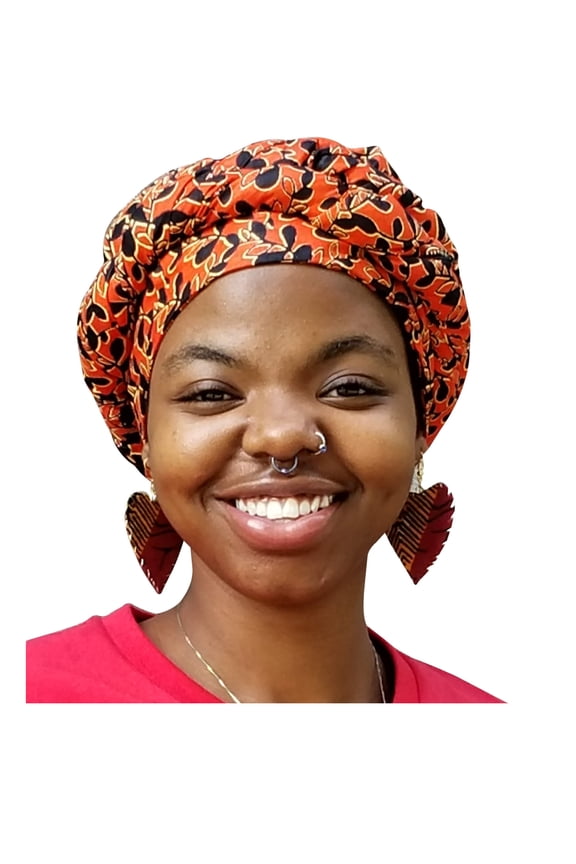 Orange Leaf African Print Ankara Modu Hat Pre-tied Head Wrap