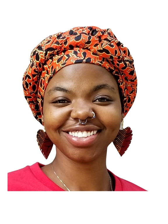 Orange Leaf African Print Ankara Modu Hat Pre-tied Head Wrap