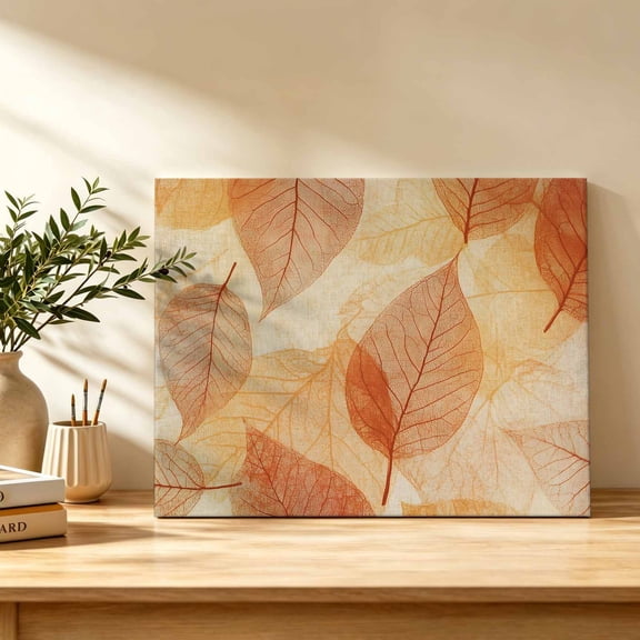 Orange Leaf Canvas Wall Art, Abstract Modern Amber Leaf Veins Fall Foliage Wall Art Prints Artwork Framed Canvas Ready to Hang Art Pictures for Bathroom Bedroom Entry Desk Corner 10" x 8"