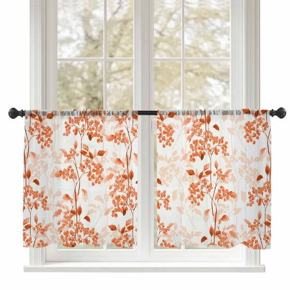 Orange Leaf Fruit Sheer Curtains 54 inches Long, Plant Nature Vintage Botanical Light Filtering Sheer Window Curtains Rod Pocket Voile Drapes for Bedroom Living Room, 52"W x 54"L 2 Panels