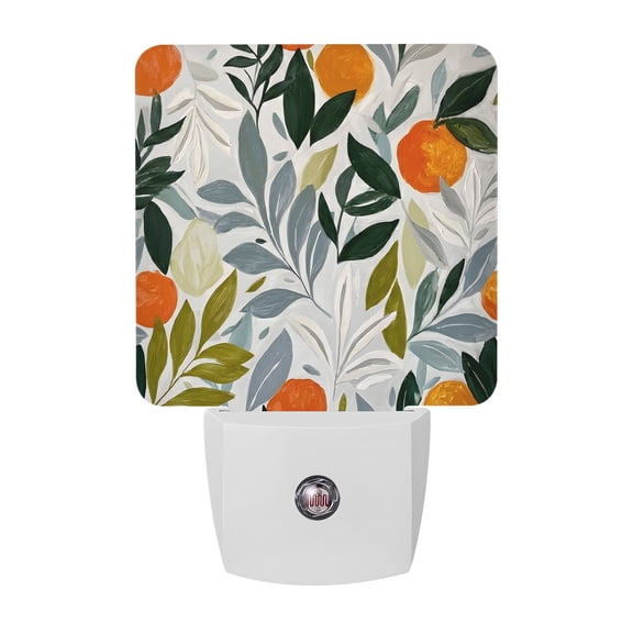 Orange Leaf Night Lights, Summer Rustic Orange Citrus Leaf Light Blue Smart Auto Dusk to Dawn Sensor Nightlights Plug-in Nightlight for Bedroom Bathroom Living Room Kitchen Hallway