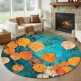 thumbnail image 1 of Orange Leaf Round Area Rug 5 FT, Non Slip Bedroom Rugs, Abstract Oil Painting Branch Turquoise Washable Soft Circular Carpet Non-Shedding Floor Mat for Kitchen Dining Room Foyer Balcony Dorm, 1 of 8