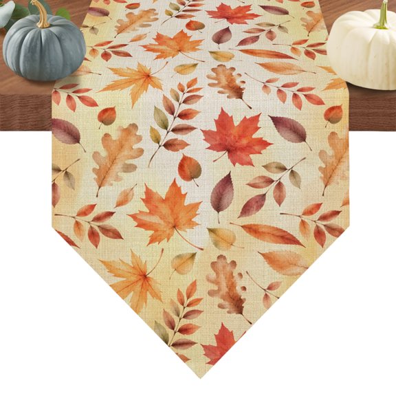 Orange Leaf Table Runner 36 Inches Long Fall Maple Leaves Vintage Retro Farmhouse Table Runners for Dining Room Tabletop Dresser Scarf Home Party Banquet Wedding Holiday Decoration