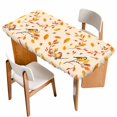 thumbnail image 1 of Orange Leaves Fall Table Cloths for 5 Foot Rectangle Tables, Birds Branches Pine Cones Patio Waterproof Elastic Fitted Tablecloths, Washable Rectangular Table Cover for Camping, 1 of 8