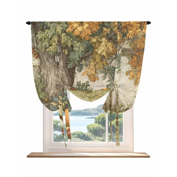 Orange Leaves Fall Tie Up Curtains for Windows 45 Inch Length Balloon Curtains Kitchen Adjustable Balloon Window Shade Pumpkins Grass Vintage Rustic Tie Up Valance Bathroom Curtain Window 52"x45"