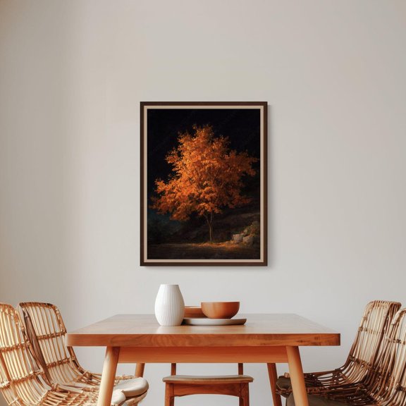 Orange Leaves Tree Landscape Print, Unframed Paper Poster 8x10in