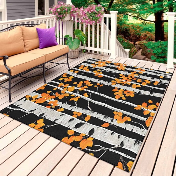 Orange Leaves Truck Outdoor Rug 3x5 Ft, Non Slip Washable Area Rug, Forest Tree Patio Rugs Carpet Runner, Large Floor Mat for Indoor/Outdoor Deck Porch Camping