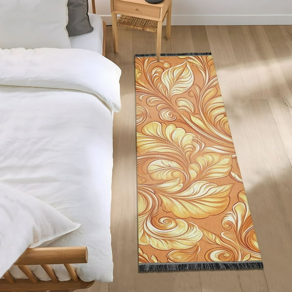 Orange Leaves and Swirls Bedroom Runner Rug 2'x 6' Non Slip Carpet Indoor Home Area Rug Living Room