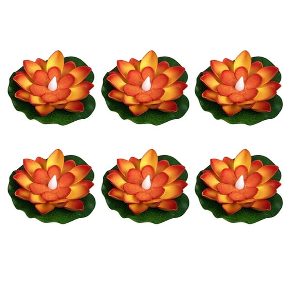 Orange Led Floating Pool Lights 6 Pack Battery Driven Water Lights for Weddings Garden Decorations and Elegant Pond Lighting Waterproof Flower Lamps