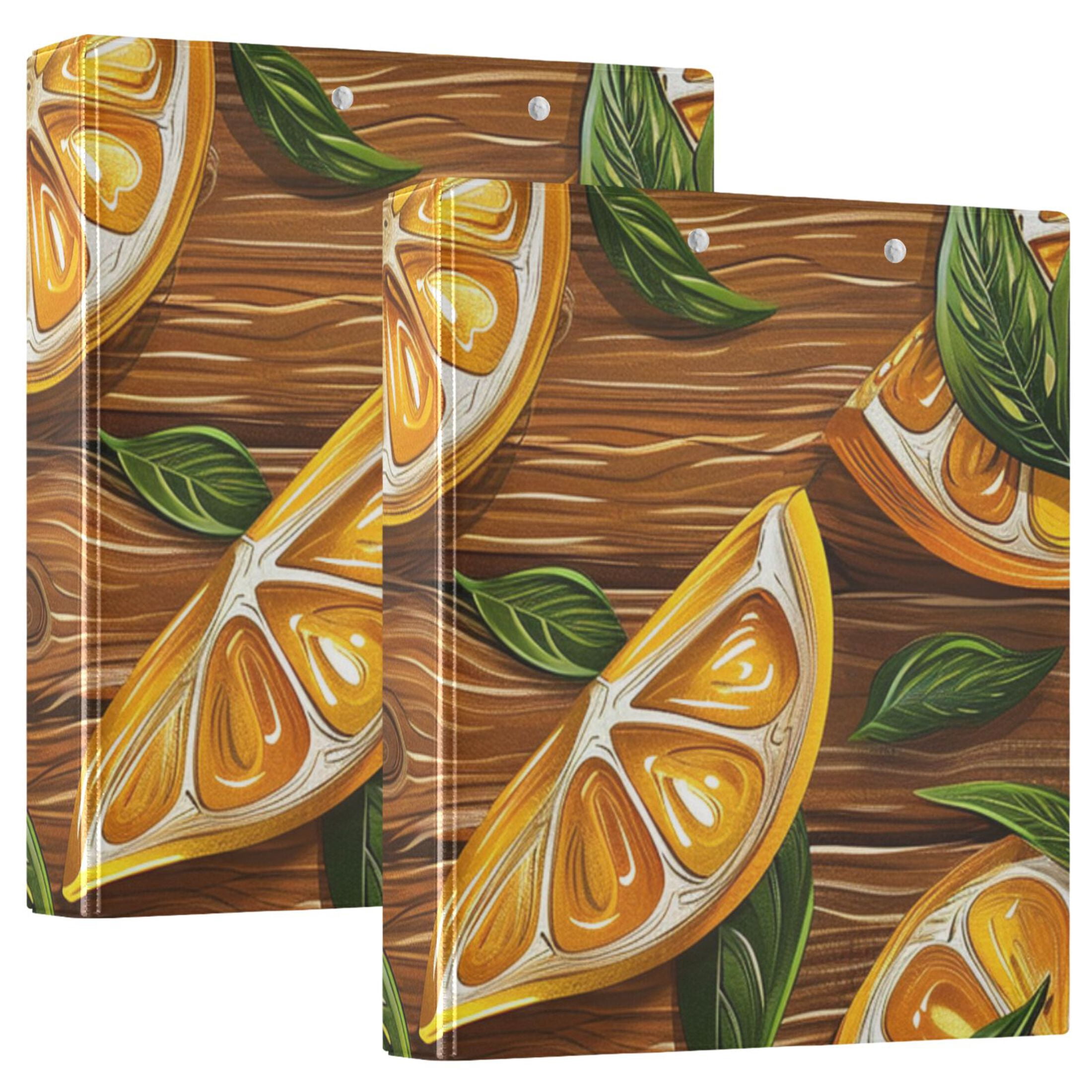 Orange Lemon 3 Ring Binders 1.5 inch Hardcover File Folders with Interior Pockets A4 Size Organizer for School Office Hospital
