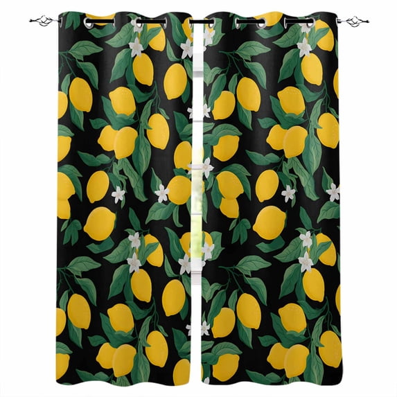 Orange Lemon Blackout Curtains for Bedroom Living Room Darkening Curtains 84 Inch Length 2 Panels Set Spring Leaves Vintage Pastoral Country Window Curtain Window Treatment Grommet Drapes 52"x84"
