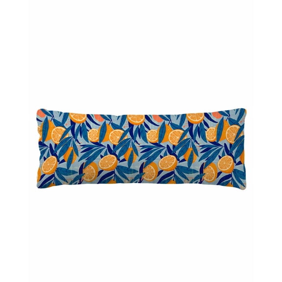 Orange Lemon Body Pillow Cover 20 x 60 Inch Decorative Pillow Cover Minimalist Tropical Retro Blue Palm Leaf Lumbar Pillowcase Seasonal Rectangle Cushion Case for Couch Sofa Bed Living Room