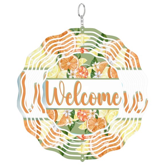 Orange Lemon Citrus Welcome 3D Wind Spinner Stainless Steel Kinetic Art Summer Fruit Round