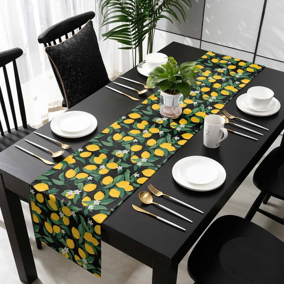 Orange Lemon Cotton Linen Table Runner 13 x 70 inch Spring Leaves Vintage Pastoral Country Non-slip Rectangular Dining Table Decor for Wedding Party Holiday Dinner