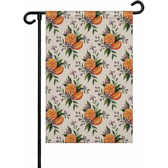 Orange Lemon Garden Flags 12x18 Double Sided Outside Decoration Purple Flower Vintage Country Plant Summer Decorative Welcome Yard Flag Banners for House Home Patio Lawn Seasonal Outdoor Decor