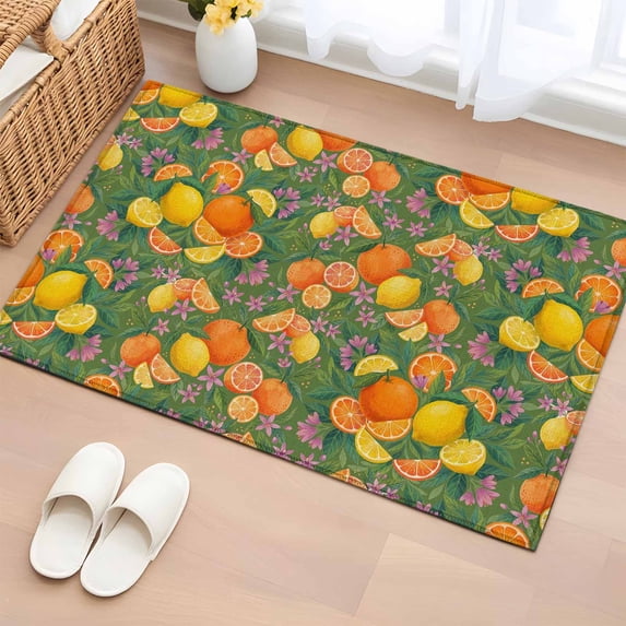 Orange Lemons 2'x3' Washable Rug, Summer Botanical Elegant Pastoral Watercolor Non-Slip Soft Doormat Area Rugs for Entrance Bathroom Bedsides, Carpet for Kitchen Bedroom, Entryway Floor Mat