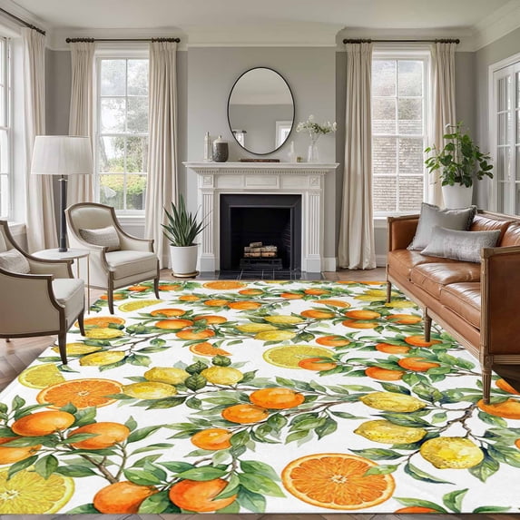 Orange Lemons Area Rug 5x8 Washable Rug Non Slip Summer Botanical Farmhouse Vintage Art Large Area Rug Soft Stainresistant Indoor Floor Carpet for Living Room Bedroom Home Office Dining Room Nursery
