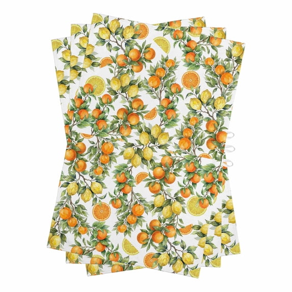 Orange Lemons Kitchen Towels Set of 3, Water Absorbent Dish Towel, Summer Botanical Farmhouse Vintage Art Decorative Hand Towels - Quick Drying Cloth for Cooking Baking, 18x28 Inch
