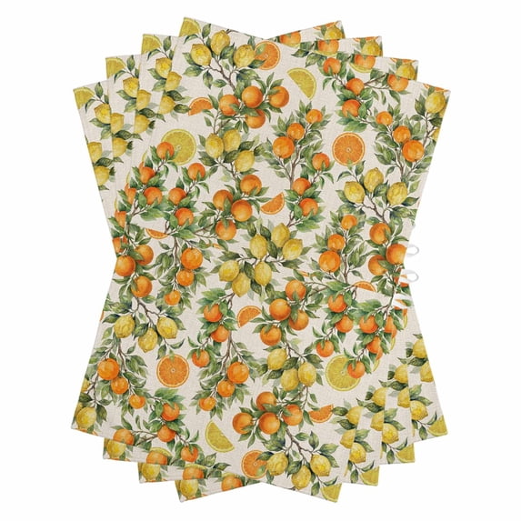 Orange Lemons Kitchen Towels Set of 4, Water Absorbent Dish Towel, Summer Botanical Farmhouse Vintage Art Rustic Decorative Hand Towels - Quick Drying Cloth for Cooking Baking, 18x28 Inch
