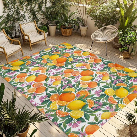 Orange Lemons Outdoor Rug for Patio/Deck/Porch, Non-Slip Large Area Rug 6 x 9 Ft, Summer Botanical Pastoral Elegant Indoor Outdoor Rugs Washable Area Rugs, Reversible Camping Rug Carpet Runner