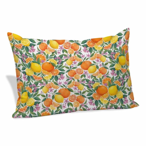 Orange Lemons Pillow Covers, Linen Long Throw Pillow Case, Summer Botanical Pastoral Elegant Holiday Pillow Protector Decorative Cushion Cover for Living Room/Bedroom 20" x 26"