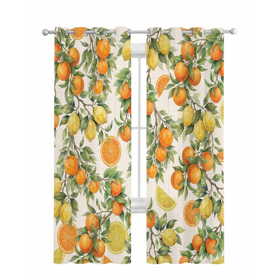 Orange Lemons Sheer Curtains 84 Inch Length 2 Panels Set for Living Room/Bedroom, Summer Botanical Farmhouse Vintage Art Rustic Kitchen Curtains Grommet Curtains Window Treatments 42"x84"x2