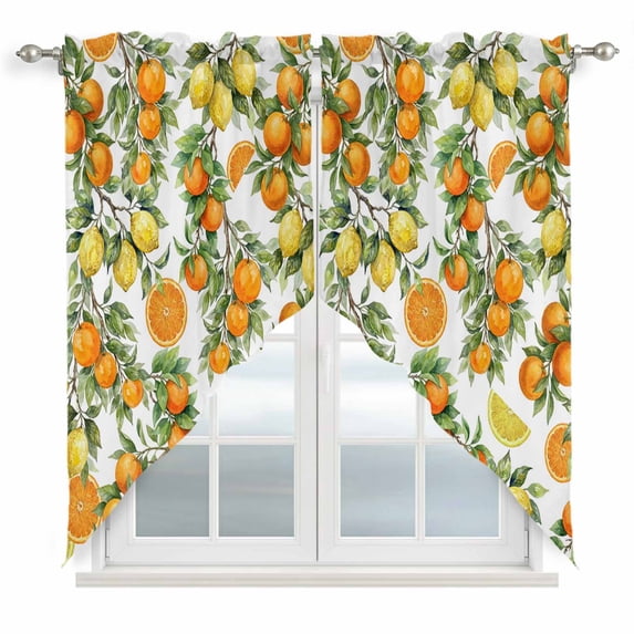 Orange Lemons Swag Valances for Windows 2 Pack, Kitchen Window Curtains 36 Inch Length, Summer Botanical Farmhouse Vintage Art Privacy Swag Curtains for Living Room/Bathroom with Rod Pocket 36"x36"