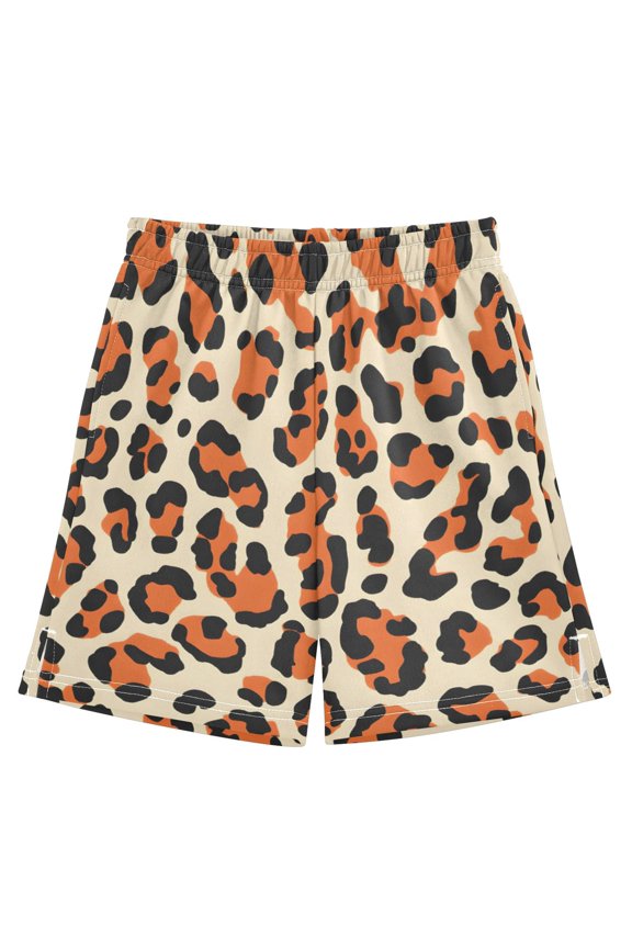 Orange Leopard Pattern Athletic Shorts Breathable with Comfort Fit Drawstring Casual Sweatshorts Medium