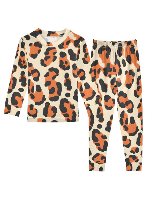Orange Leopard Pattern Cotton Pajamas 2 Piece Set Sleepwear Soft and Comfortable Homewear Nightwear