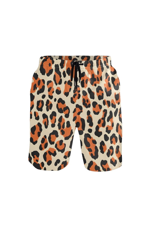 Orange Leopard Pattern Mens Swim Trunks Quick Dry Board Shorts Breathable Fit Beach Shorts Swimwear