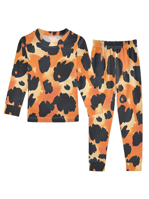 Orange Leopard Print Cotton Pajamas 2 Piece Set Sleepwear Soft and Comfortable Homewear Nightwear