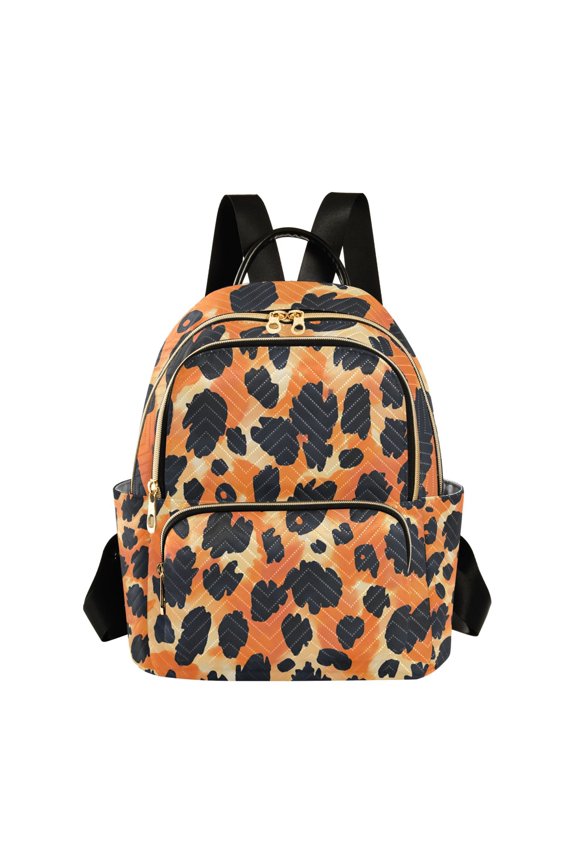 Orange Leopard Print Fashion Backpack Quilted Lightweight Women Travel Daypack 8.5L