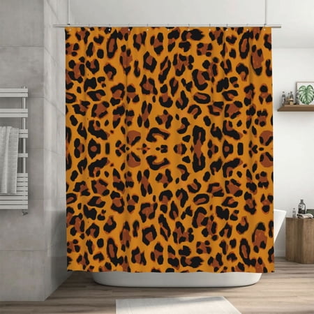 Orange Leopard Print Fashion Pattern Shower Curtain, Waterproof Bath Curtains for Bathroom Decorations, 72 x 72 inches