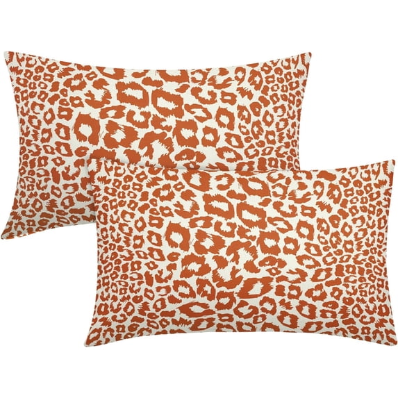 Orange Leopard Print Lumbar Pillow Covers 12x20 Inch Set of 2 Cheetah Animal Spots Rectangle Throw Pillows For Couch Farmhouse Square Pillow Cases Home Decor For Living Room Sofa Bed Porch Outdoor