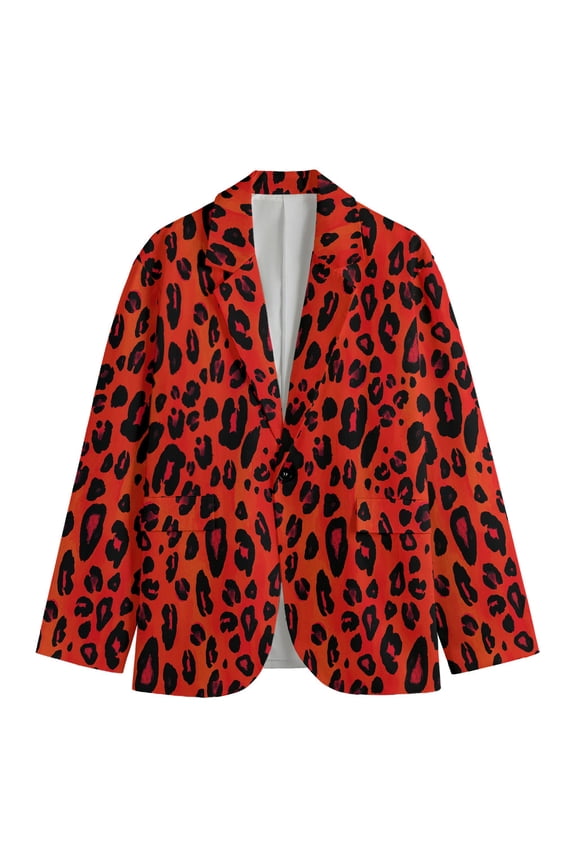 Orange Leopard Print Men'S Blazer, Animal Fun Novelty Blazer