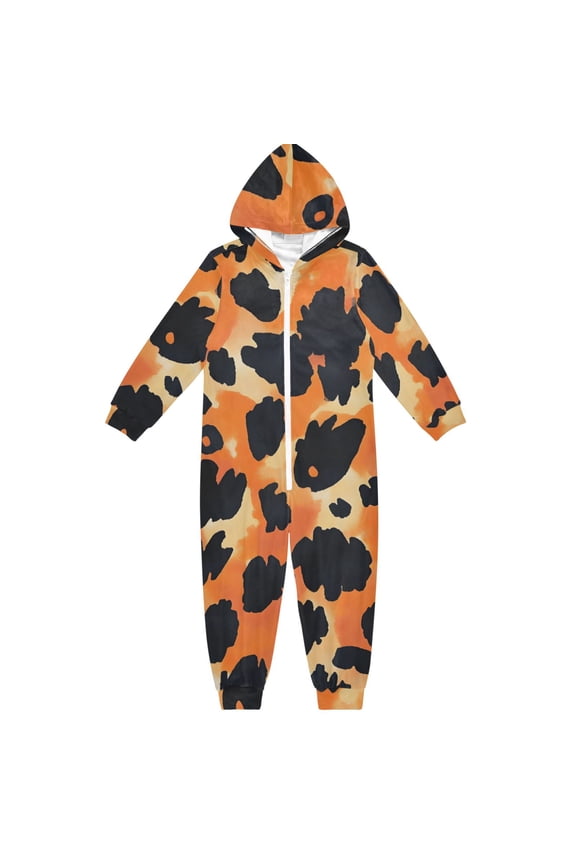 Orange Leopard Print One Piece Pajamas Soft Jumpsuit Cozy Sleep and Play Romper Zipper and Pockets 4T