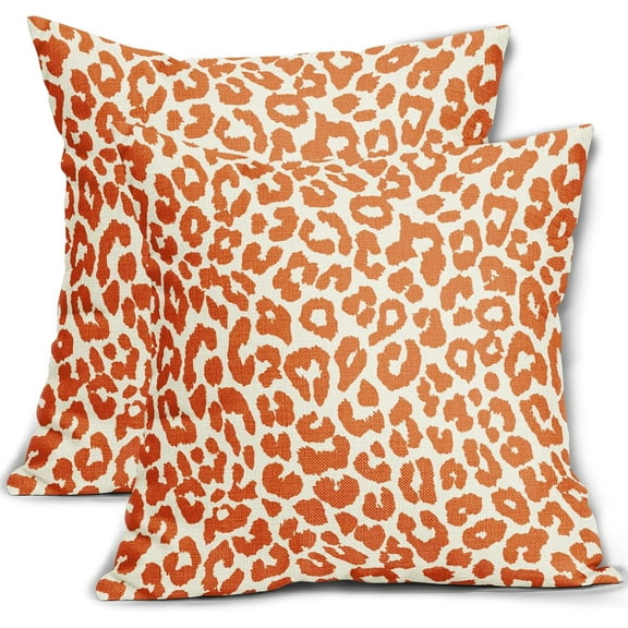 Orange Leopard Print Pillow Covers 16x16 Set of 2 Cheetah Animal Pattern Chinoiserie Decorative Outdoor Pillowcases Rustic Farmhouse Fall Zipper Throw Cushion Case Decor for Home Couch Sofa Bed